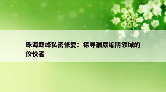 珠海巅峰私密修复：探寻漏尿缩阴领域的佼佼者