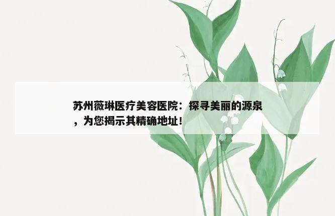 苏州薇琳医疗美容医院：探寻美丽的源泉，为您揭示其精确地址！