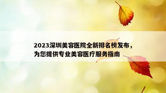 2023深圳美容医院全新排名榜发布，为您提供专业美容医疗服务指南