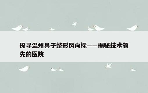 探寻温州鼻子整形风向标——揭秘技术领先的医院