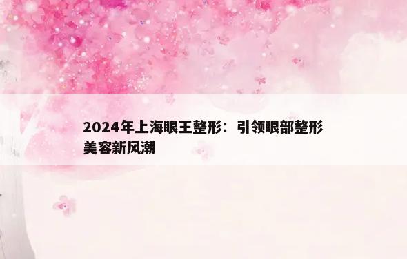 2024年上海眼王整形：引领眼部整形美容新风潮