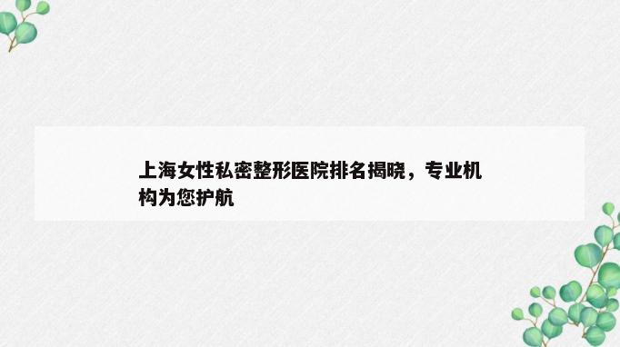 上海女性私密整形医院排名揭晓，专业机构为您护航