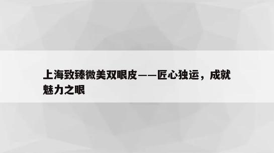 上海致臻微美双眼皮——匠心独运，成就魅力之眼