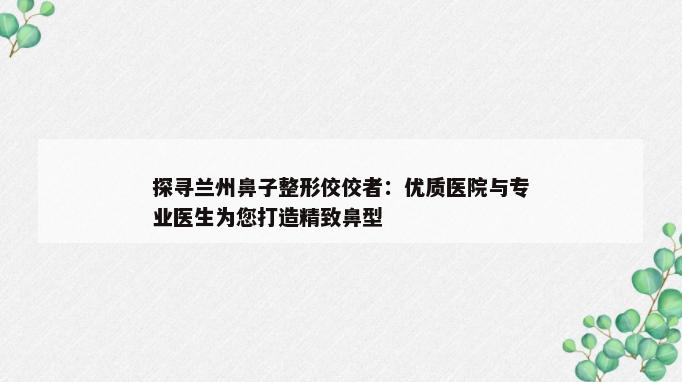 探寻兰州鼻子整形佼佼者：优质医院与专业医生为您打造精致鼻型