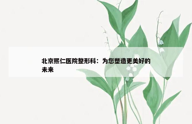 北京熙仁医院整形科：为您塑造更美好的未来