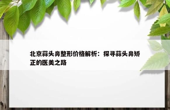 北京蒜头鼻整形价格解析：探寻蒜头鼻矫正的医美之路