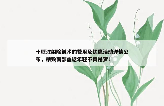 十堰注射除皱术的费用及优惠活动详情公布，精致面部重返年轻不再是梦！