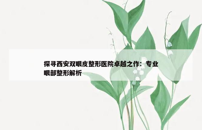 探寻西安双眼皮整形医院卓越之作：专业眼部整形解析