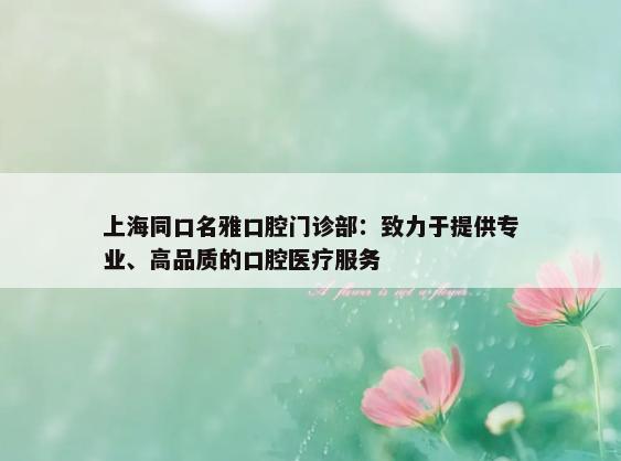 上海同口名雅口腔门诊部：致力于提供专业、高品质的口腔医疗服务