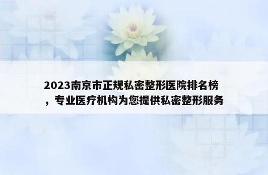 2023南京市正规私密整形医院排名榜，专业医疗机构为您提供私密整形服务
