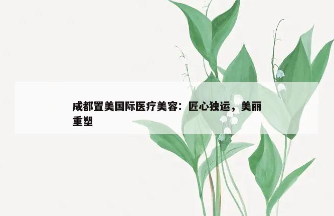 成都置美国际医疗美容：匠心独运，美丽重塑