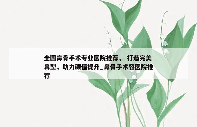 全国鼻骨手术专业医院推荐， 打造完美鼻型，助力颜值提升_鼻骨手术容医院推荐