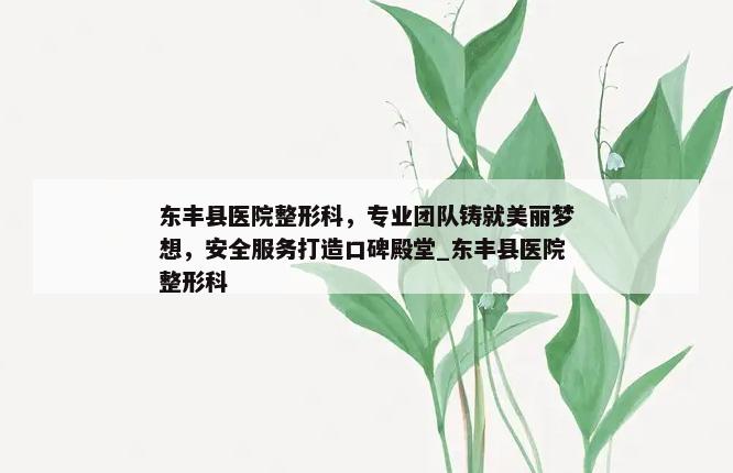 东丰县医院整形科，专业团队铸就美丽梦想，安全服务打造口碑殿堂_东丰县医院整形科