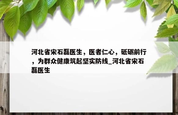 河北省宋石磊医生，医者仁心，砥砺前行，为群众健康筑起坚实防线_河北省宋石磊医生