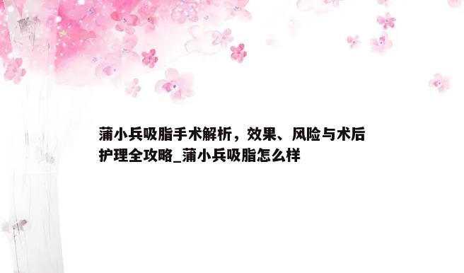 蒲小兵吸脂手术解析，效果、风险与术后护理全攻略_蒲小兵吸脂怎么样