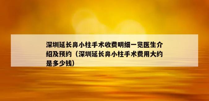 深圳延长鼻小柱手术收费明细一览医生介绍及预约（深圳延长鼻小柱手术费用大约是多少钱）