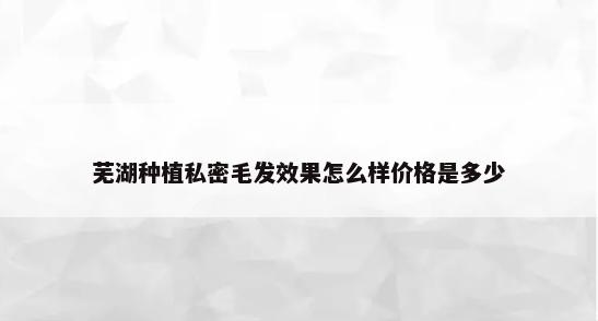 芜湖种植私密毛发效果怎么样价格是多少